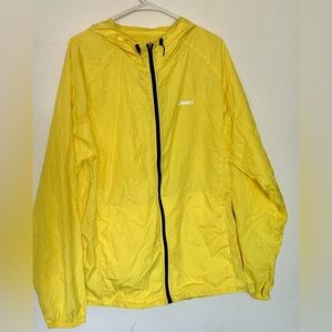 NWOT ASICS PACKABLE JACKET yellow HOODED WIND BREAKER W/ ZIPPER CASE Large
